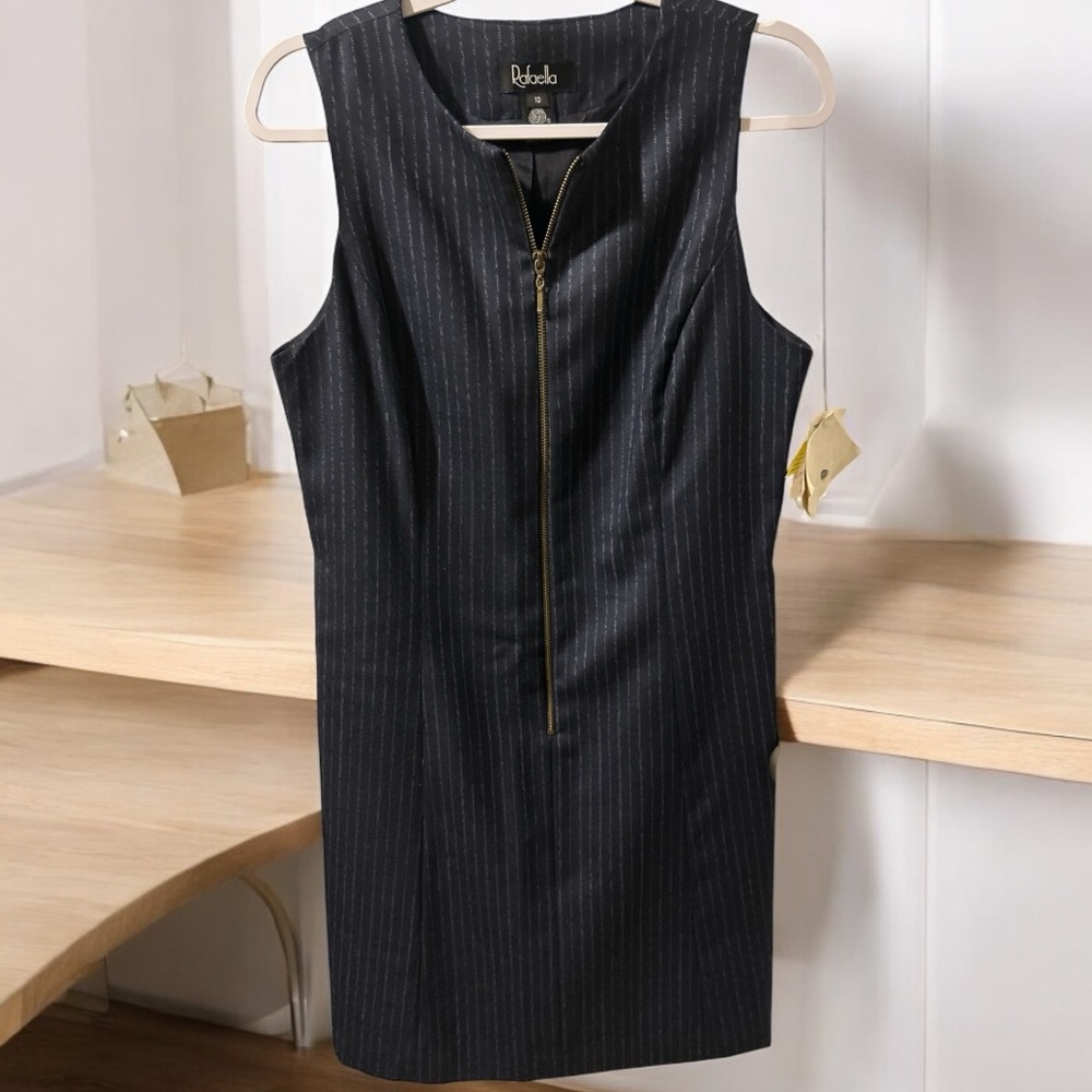 Rafaella Black Pinned Striped Sleeveless Dress - size 10 NWT